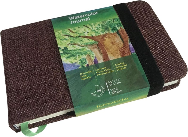 tumuarta Watercolor Journal, 3.5x5.5”, 140 LB, 300 GSM, Cotton Paper, Cold Press, 24 Sheets, 48 Pages, Watercolor Paper Sketch Books for Use As Mixed Media Pad On The Go - Image 1